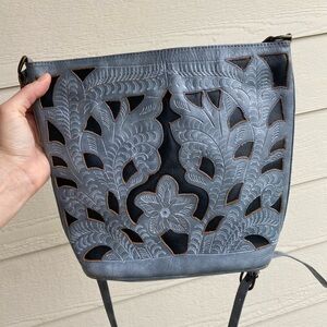 Elegant Gray Floral Cutout Shoulder Bag